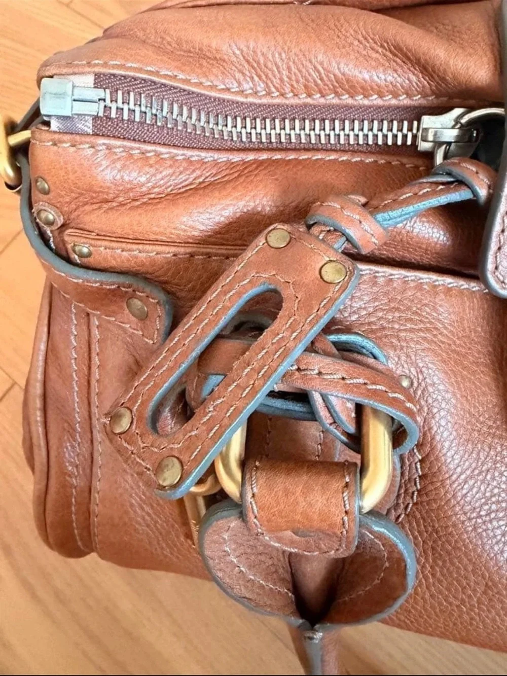 Chloe Tan Brown Leather Satchel with Signature Padlock